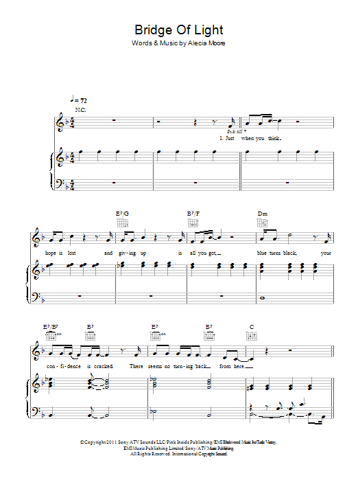 Download Pink Bridge Of Light Sheet Music and learn how to play Piano, Vocal & Guitar PDF digital score in minutes