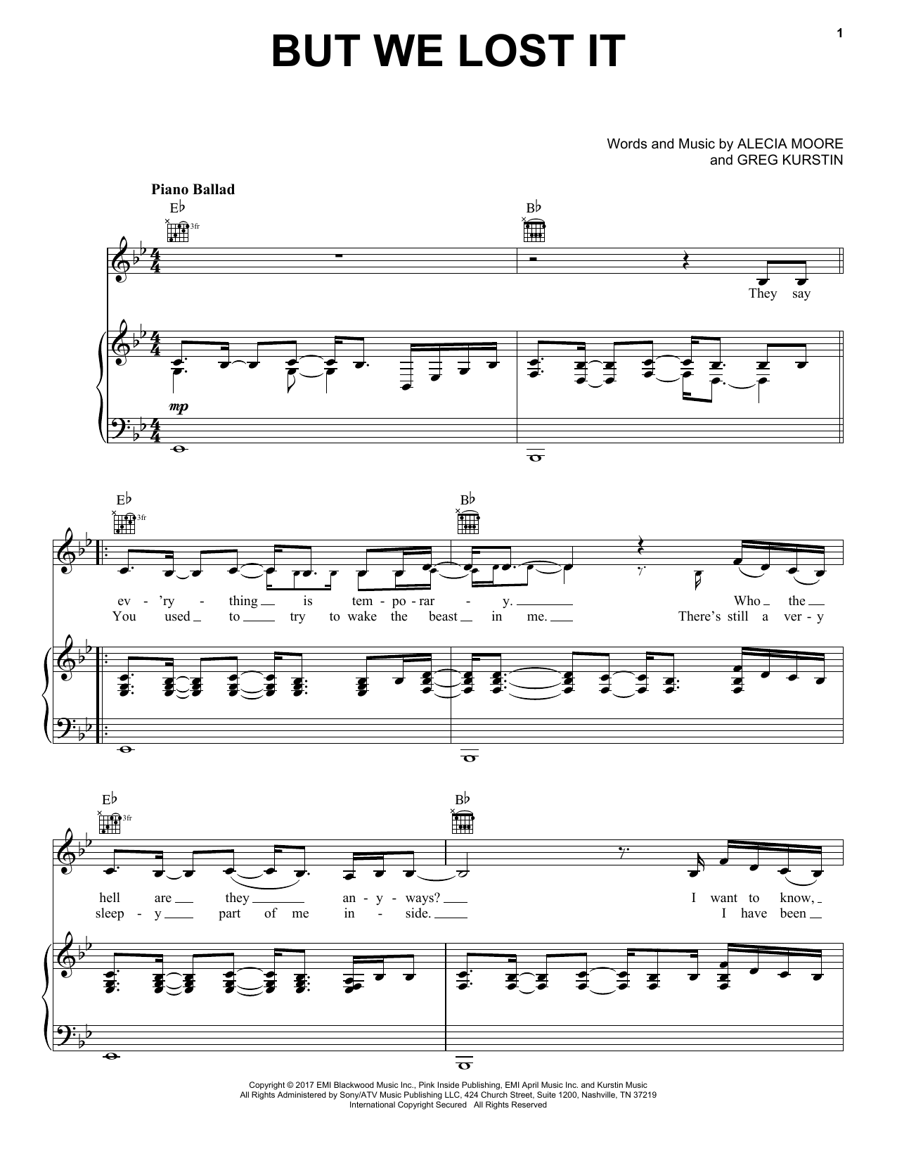 Download Pink But We Lost It Sheet Music and learn how to play Piano, Vocal & Guitar (Right-Hand Melody) PDF digital score in minutes