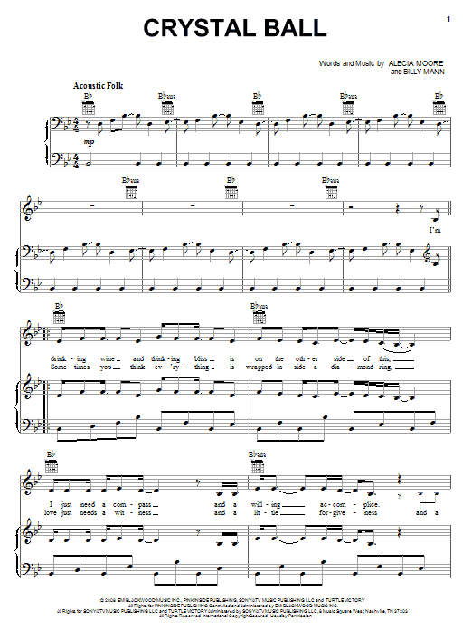 Download Pink Crystal Ball Sheet Music and learn how to play Piano, Vocal & Guitar (Right-Hand Melody) PDF digital score in minutes