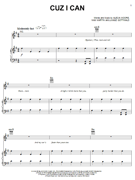 Download Pink Cuz I Can Sheet Music and learn how to play Piano, Vocal & Guitar (Right-Hand Melody) PDF digital score in minutes