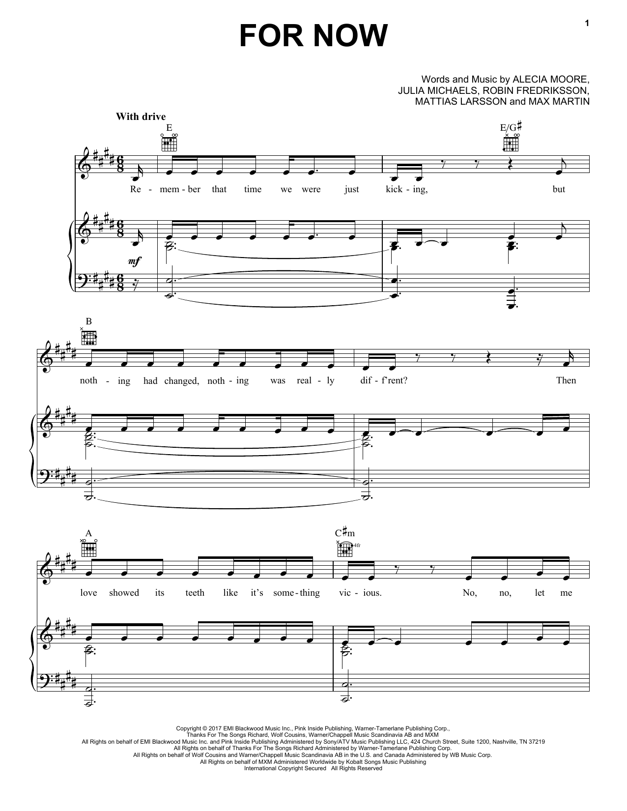 Download Pink For Now Sheet Music and learn how to play Piano, Vocal & Guitar (Right-Hand Melody) PDF digital score in minutes