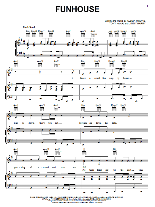 Download Pink Funhouse Sheet Music and learn how to play Piano, Vocal & Guitar (Right-Hand Melody) PDF digital score in minutes