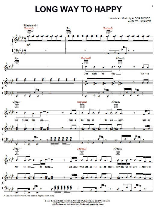 Download Pink Long Way To Happy Sheet Music and learn how to play Piano, Vocal & Guitar (Right-Hand Melody) PDF digital score in minutes