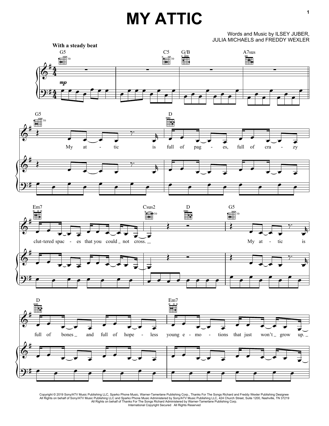 Download Pink My Attic Sheet Music and learn how to play Piano, Vocal & Guitar Chords (Right-Hand Melody) PDF digital score in minutes
