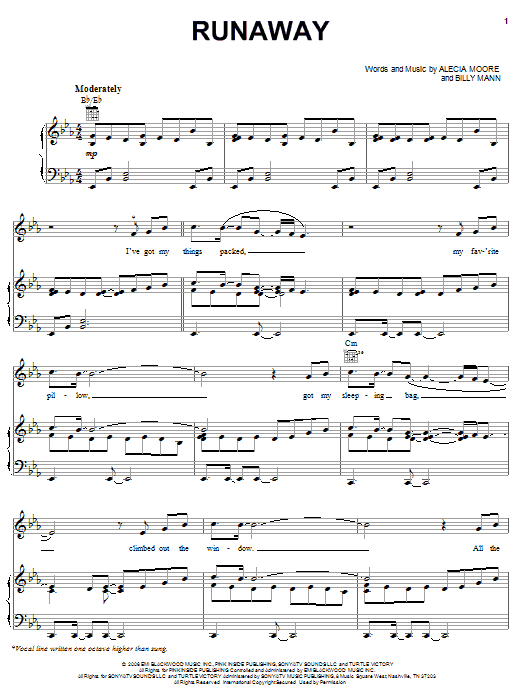 Download Pink Runaway Sheet Music and learn how to play Piano, Vocal & Guitar (Right-Hand Melody) PDF digital score in minutes