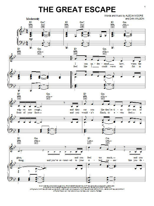 Download Pink The Great Escape Sheet Music and learn how to play Piano, Vocal & Guitar (Right-Hand Melody) PDF digital score in minutes