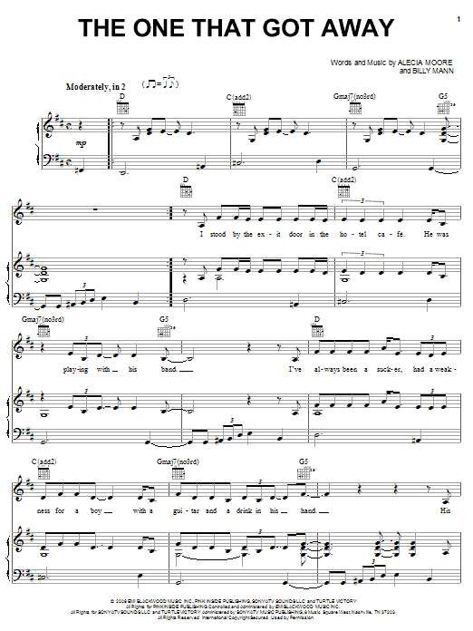 Download Pink The One That Got Away Sheet Music and learn how to play Piano, Vocal & Guitar (Right-Hand Melody) PDF digital score in minutes