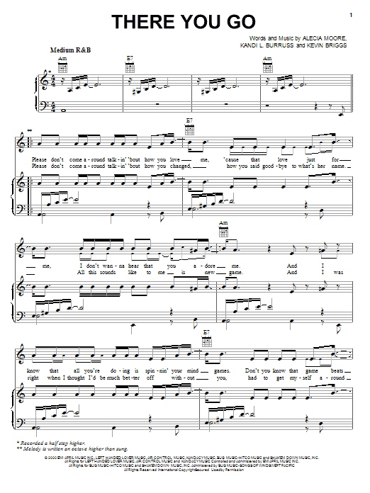 Download Pink There You Go Sheet Music and learn how to play Piano, Vocal & Guitar (Right-Hand Melody) PDF digital score in minutes