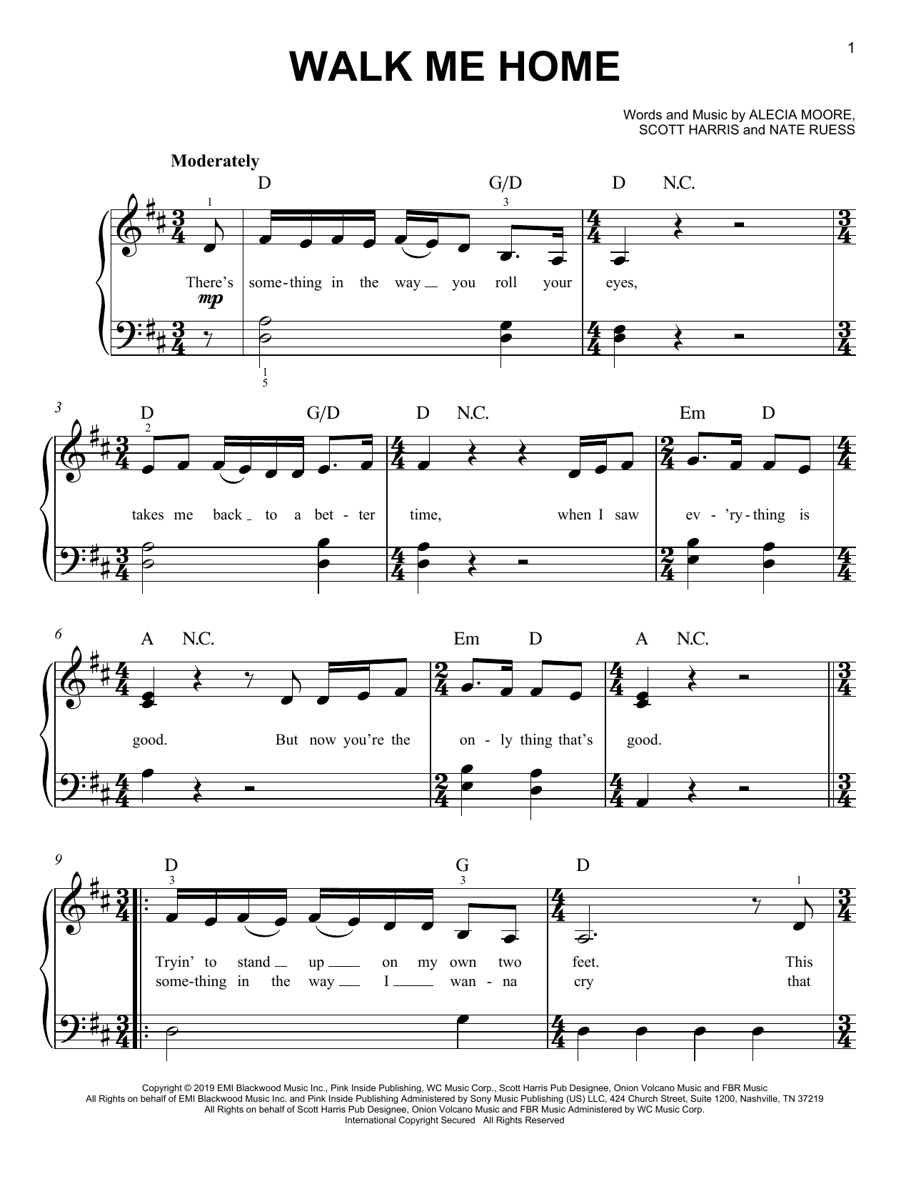 Download Pink Walk Me Home Sheet Music and learn how to play Big Note Piano PDF digital score in minutes