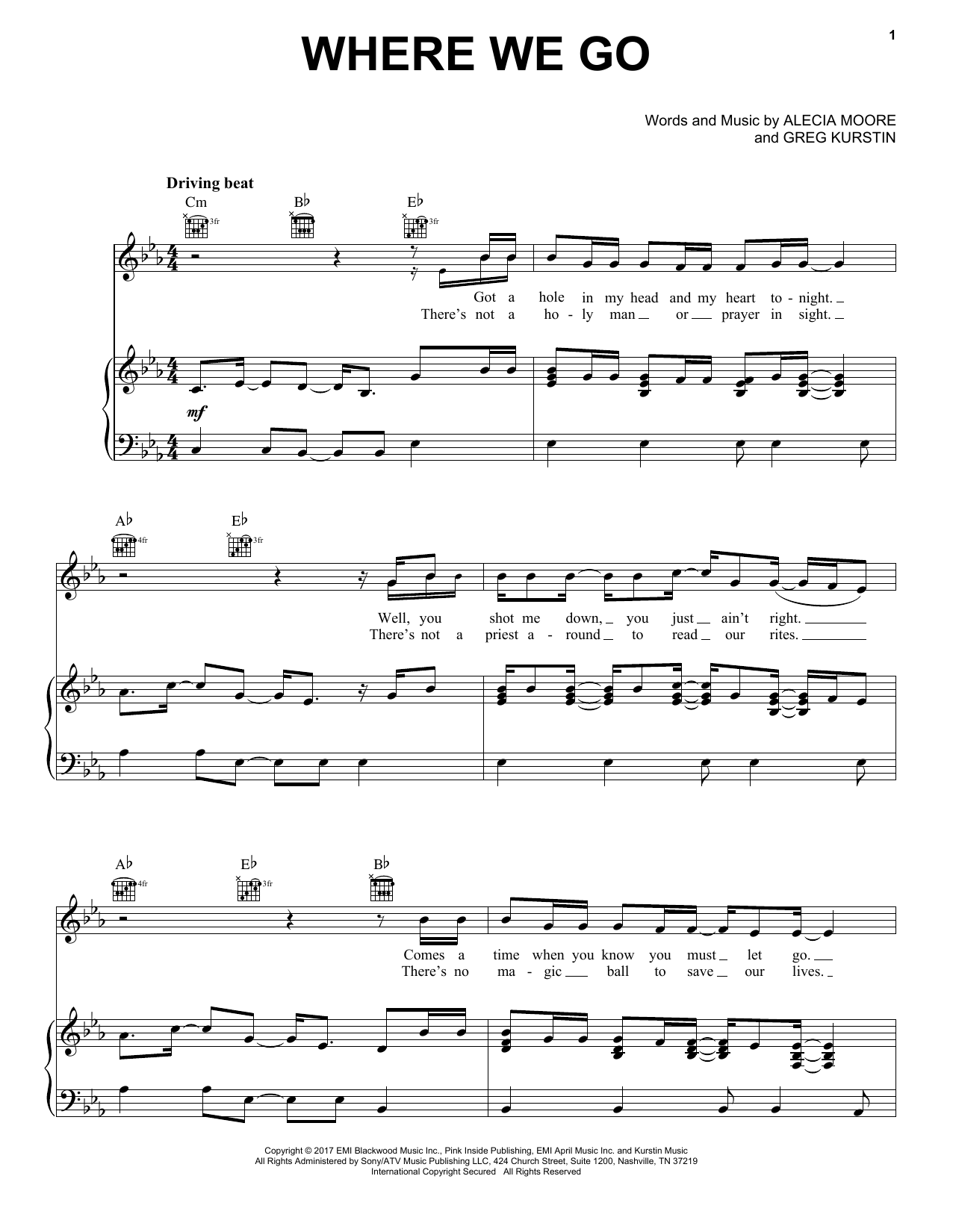 Download Pink Where We Go Sheet Music and learn how to play Piano, Vocal & Guitar (Right-Hand Melody) PDF digital score in minutes