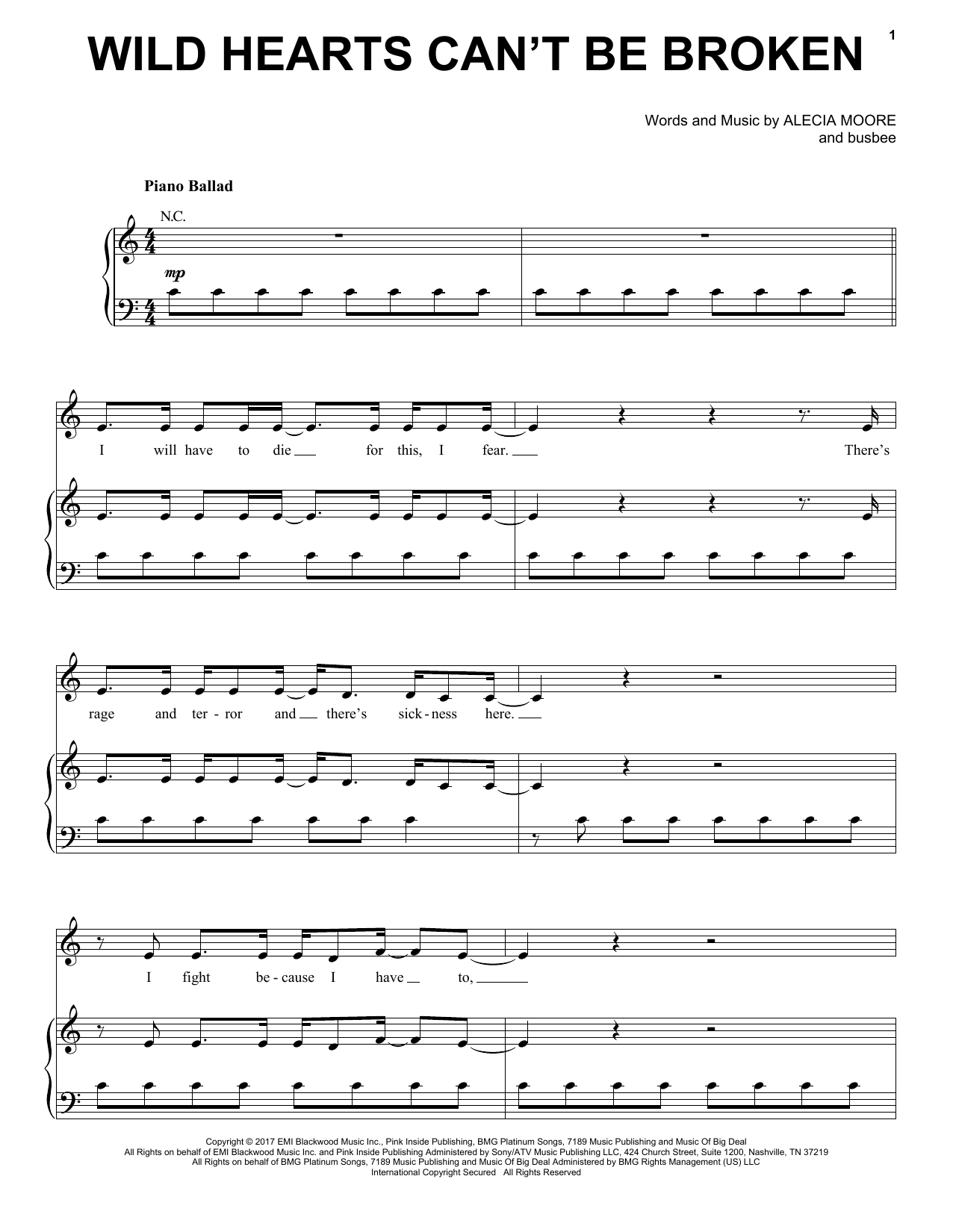 Download Pink Wild Hearts Can't Be Broken Sheet Music and learn how to play Piano, Vocal & Guitar (Right-Hand Melody) PDF digital score in minutes