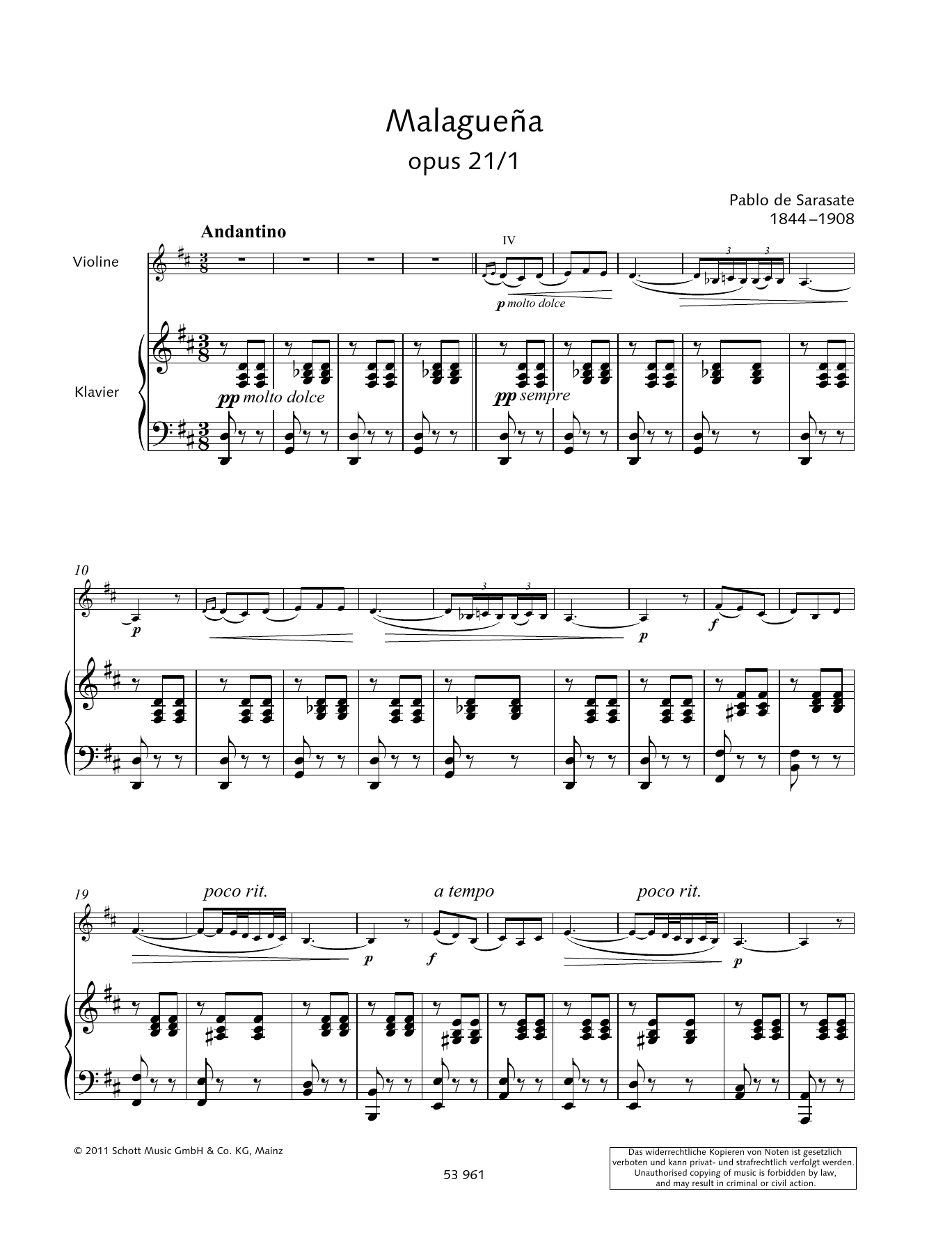 Download Pablo De Sarasate Malaguena Sheet Music and learn how to play String Solo PDF digital score in minutes