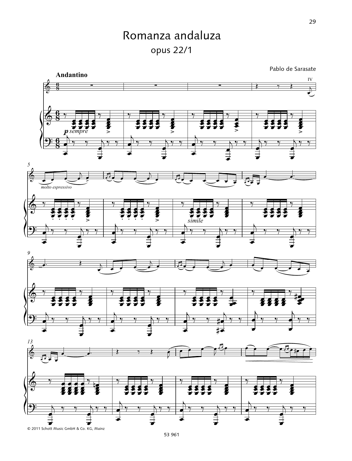 Download Pablo De Sarasate Romanza andaluza Sheet Music and learn how to play String Solo PDF digital score in minutes
