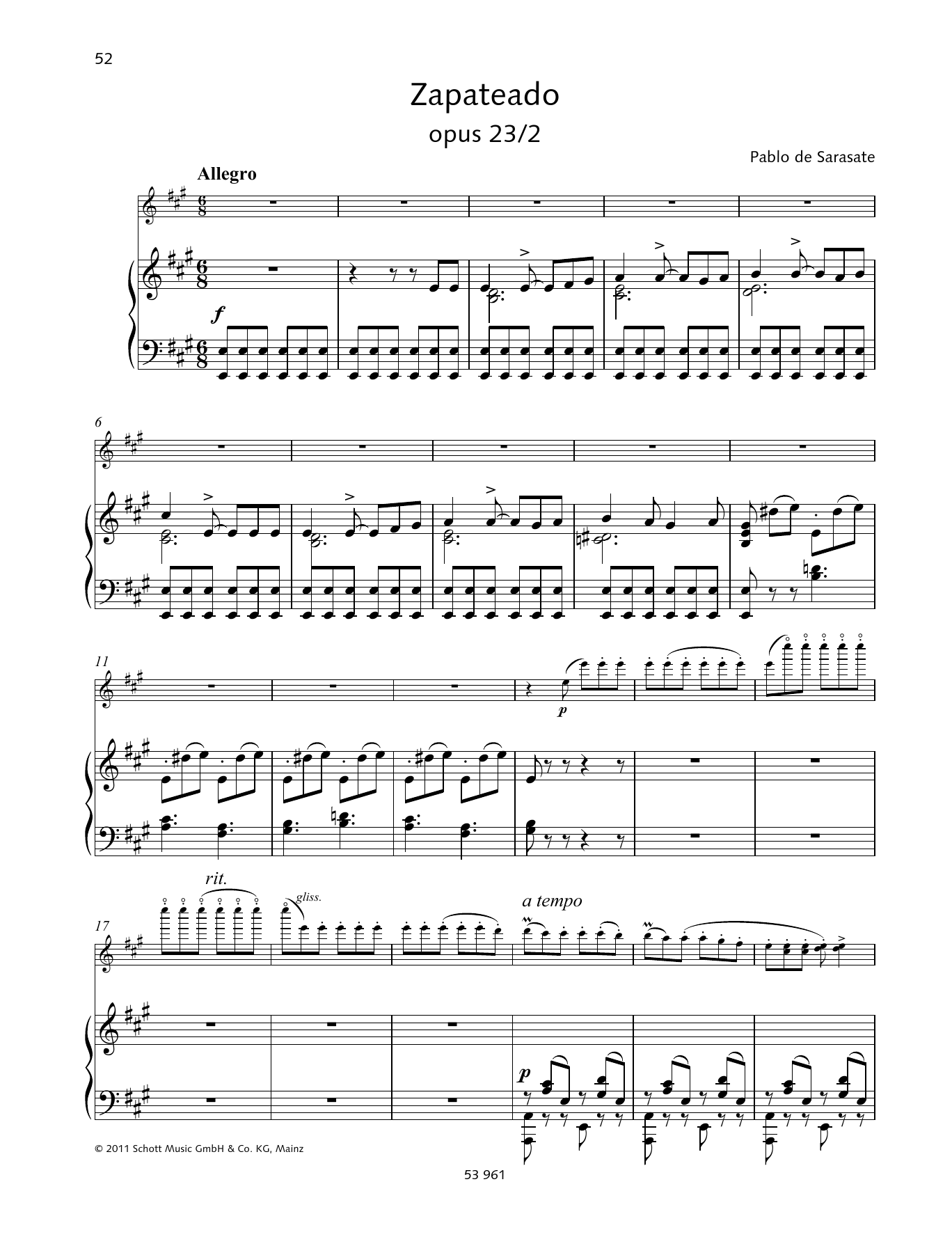 Download Pablo De Sarasate Zapateado Sheet Music and learn how to play String Solo PDF digital score in minutes