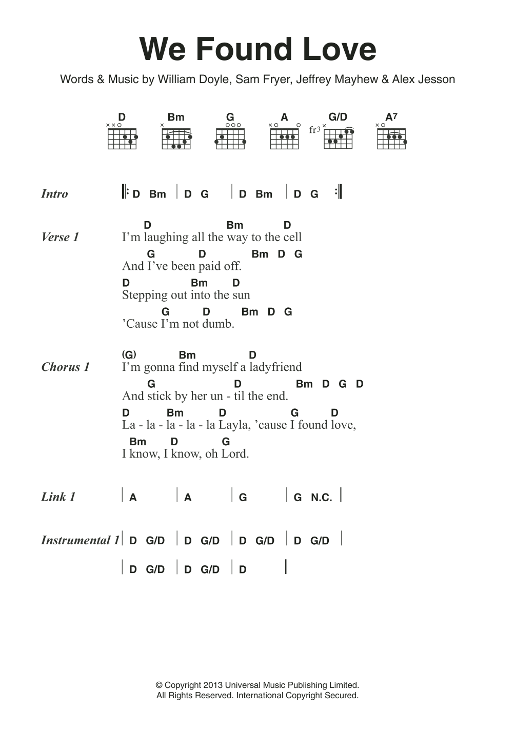 Download Palma Violets We Found Love Sheet Music and learn how to play Lyrics & Chords PDF digital score in minutes