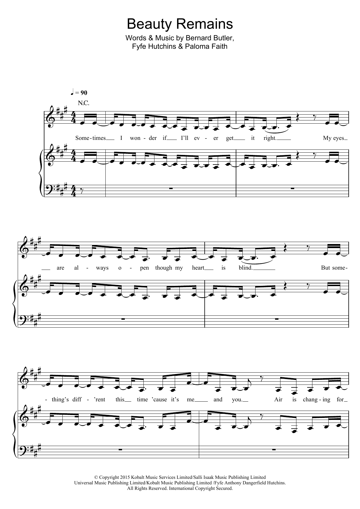 Download Paloma Faith Beauty Remains Sheet Music and learn how to play Piano, Vocal & Guitar (Right-Hand Melody) PDF digital score in minutes