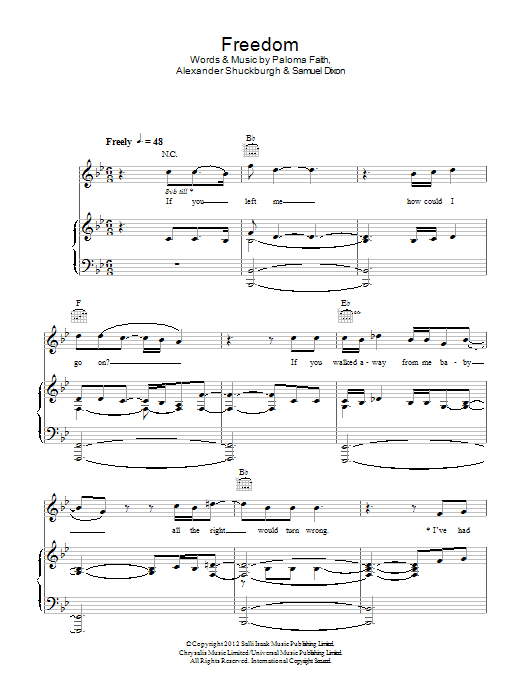 Download Paloma Faith Freedom Sheet Music and learn how to play Piano, Vocal & Guitar (Right-Hand Melody) PDF digital score in minutes
