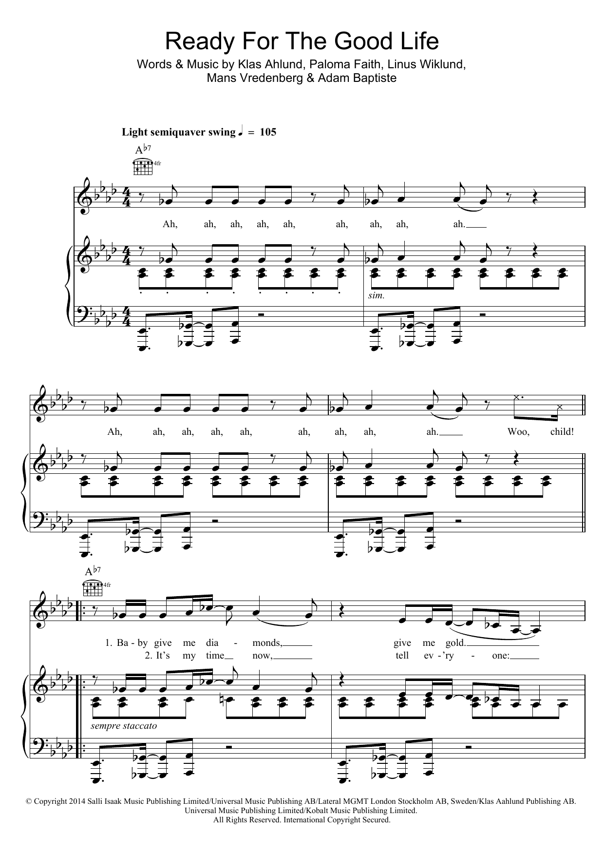Download Paloma Faith Ready For The Good Life Sheet Music and learn how to play Piano, Vocal & Guitar (Right-Hand Melody) PDF digital score in minutes