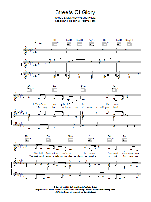 Download Paloma Faith Streets Of Glory Sheet Music and learn how to play Piano, Vocal & Guitar (Right-Hand Melody) PDF digital score in minutes