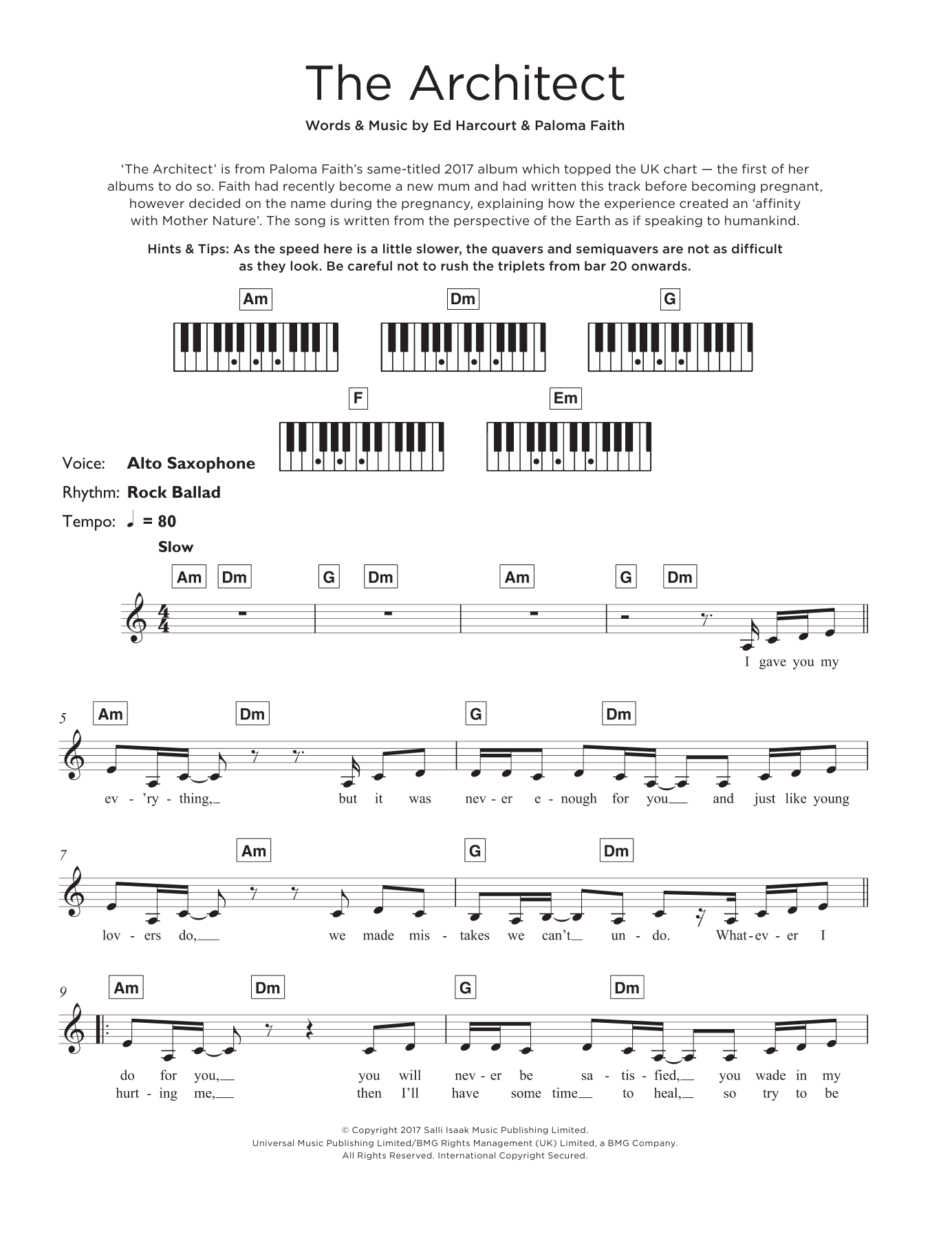 Download Paloma Faith The Architect Sheet Music and learn how to play Really Easy Piano PDF digital score in minutes