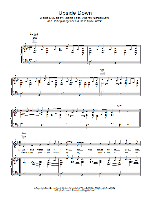 Download Paloma Faith Upside Down Sheet Music and learn how to play Piano, Vocal & Guitar (Right-Hand Melody) PDF digital score in minutes