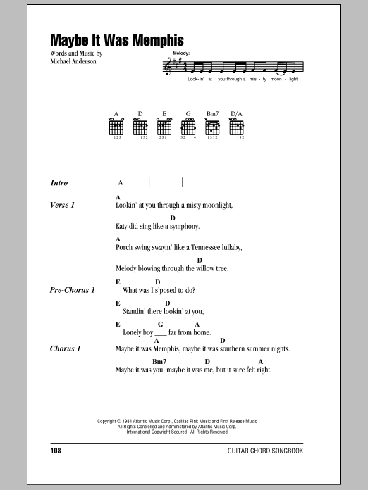 Download Pam Tillis Maybe It Was Memphis Sheet Music and learn how to play Lyrics & Chords PDF digital score in minutes