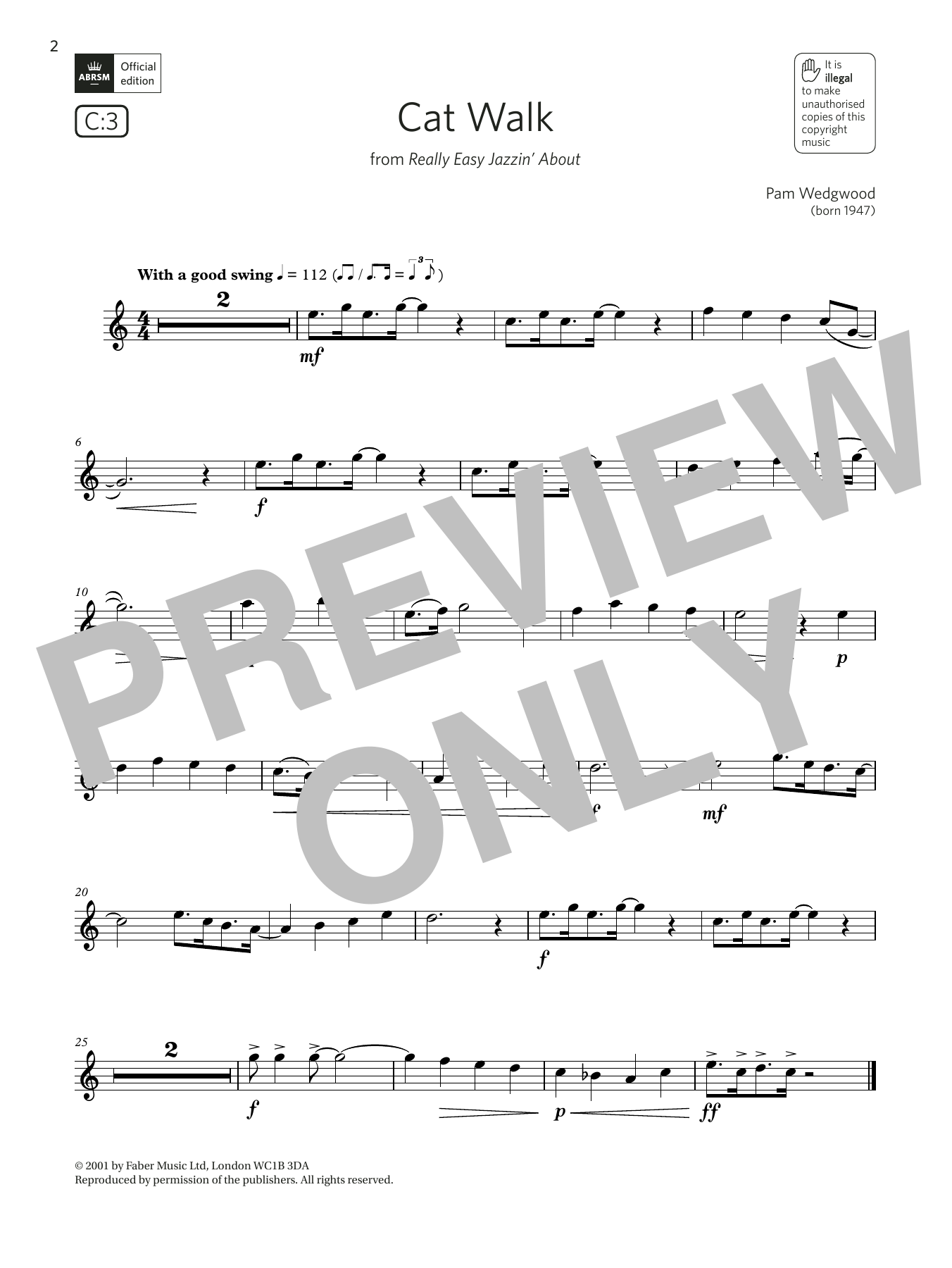 Download Pam Wedgwood Cat Walk (from Really Easy Jazzin' About) (Grade 2 List C3 from the ABRSM Flute Sheet Music and learn how to play Flute Solo PDF digital score in minutes