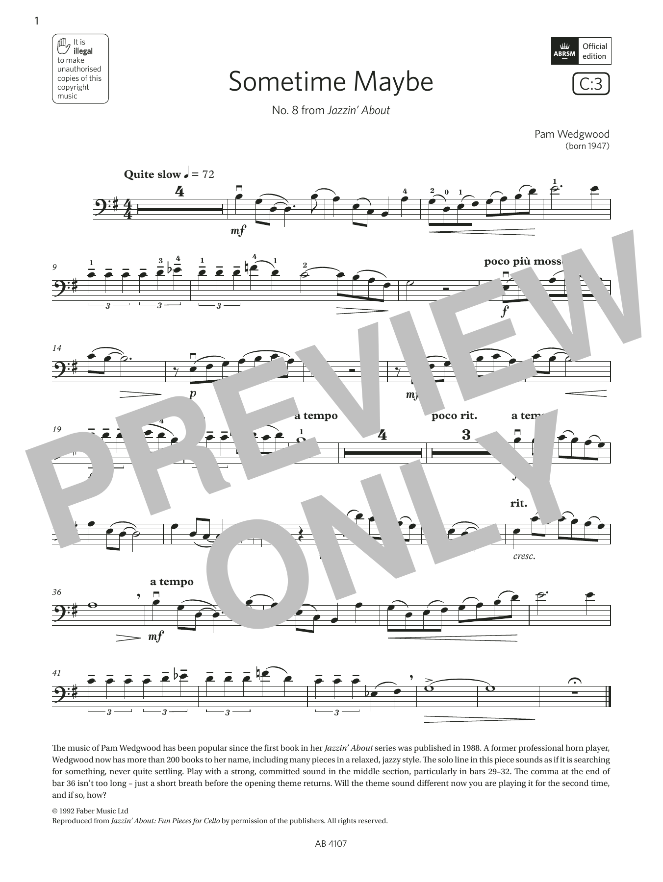 Download Pam Wedgwood Sometime Maybe (Grade 4, C3, from the ABRSM Cello Syllabus from 2024) Sheet Music and learn how to play Cello Solo PDF digital score in minutes