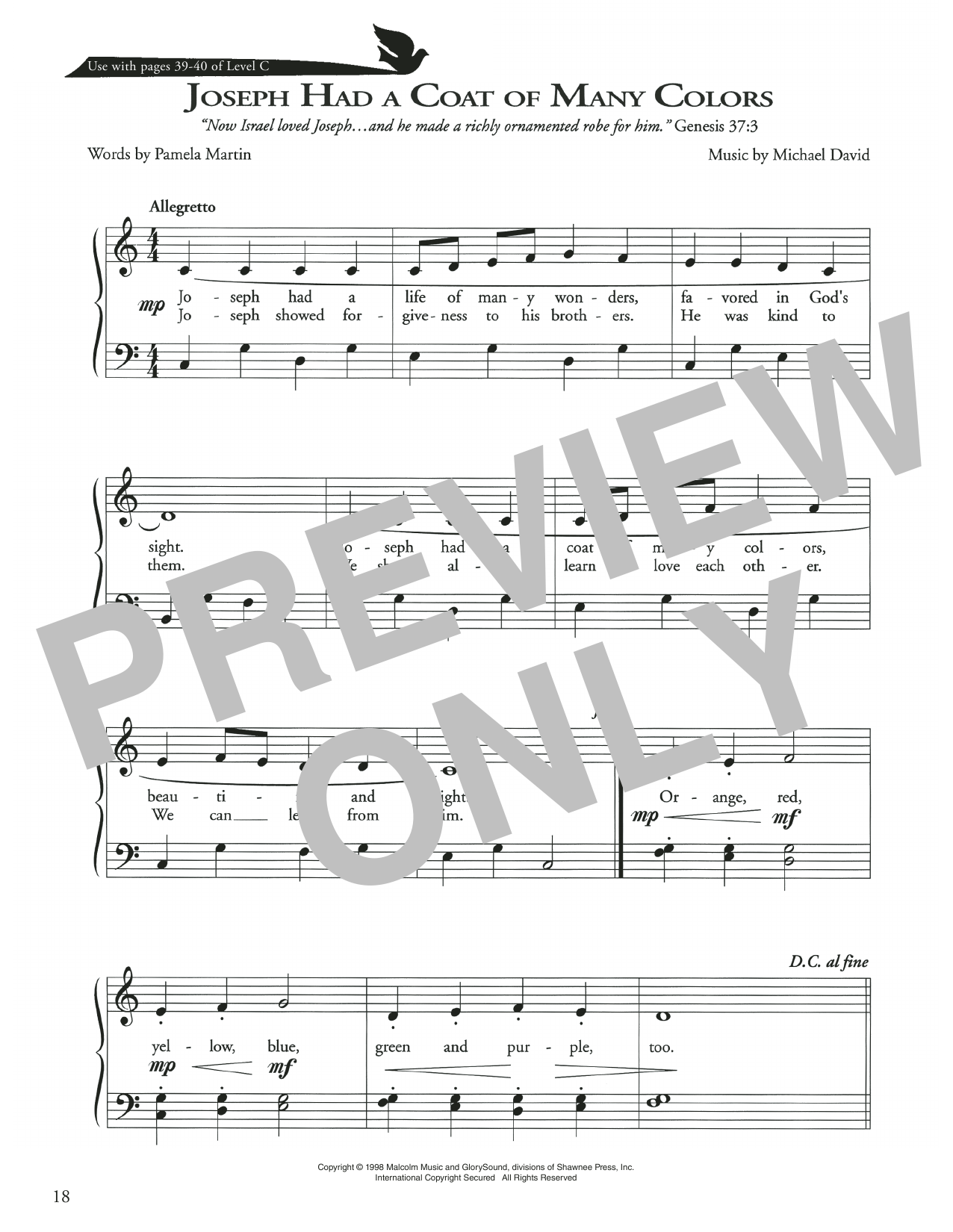 Download Pamela Martin Joseph Had A Coat Of Many Colors Sheet Music and learn how to play Piano Method PDF digital score in minutes