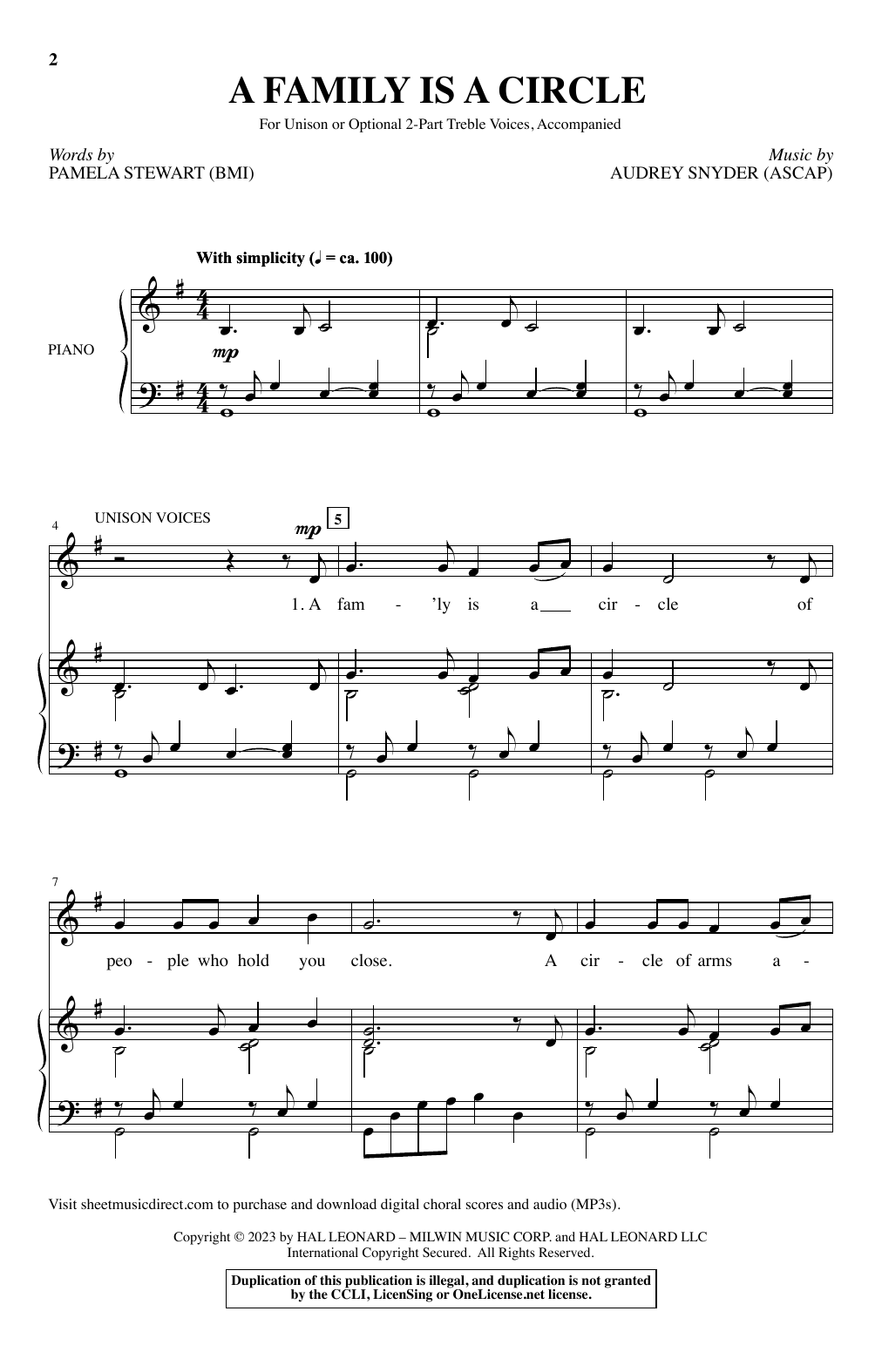 Download Pamela Stewart & Audrey Snyder A Family Is A Circle Sheet Music and learn how to play Choir PDF digital score in minutes