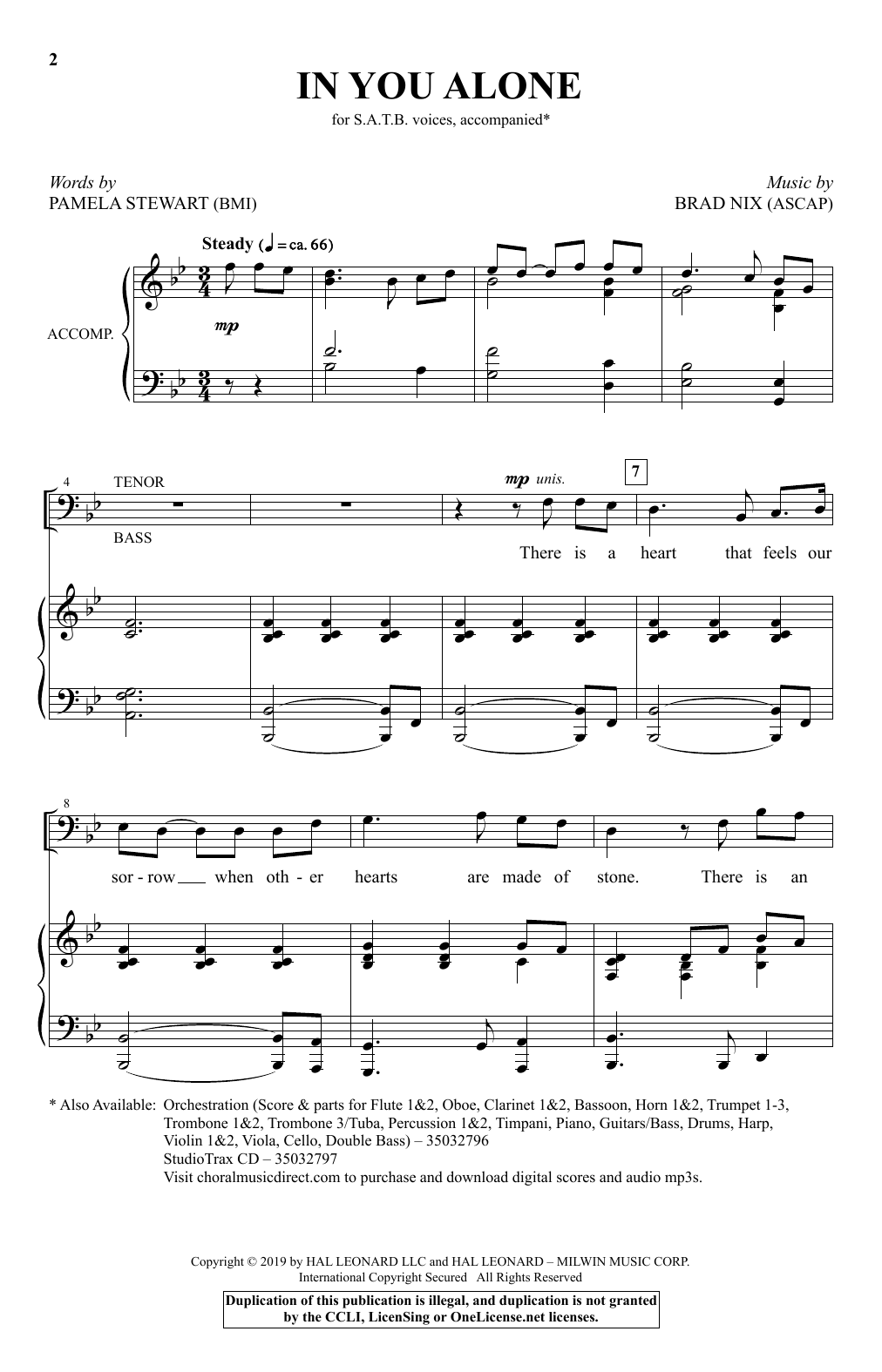 Download Pamela Stewart & Brad Nix In You Alone Sheet Music and learn how to play SATB Choir PDF digital score in minutes