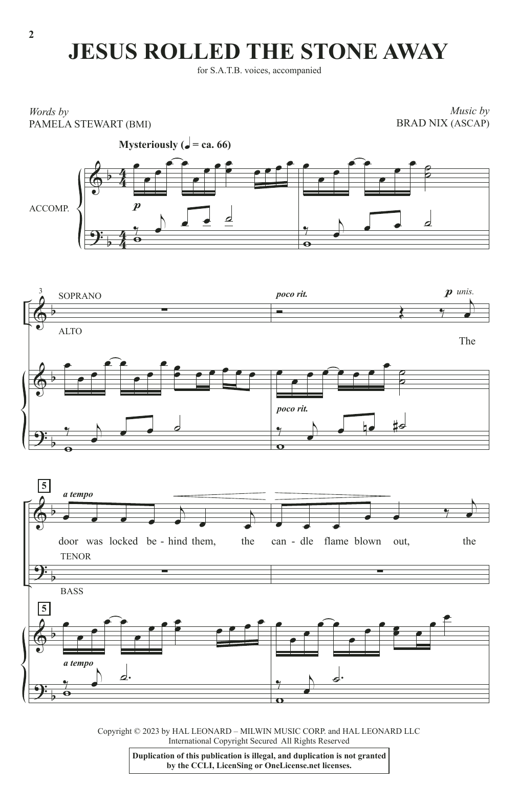 Download Pamela Stewart & Brad Nix Jesus Rolled The Stone Away Sheet Music and learn how to play SATB Choir PDF digital score in minutes