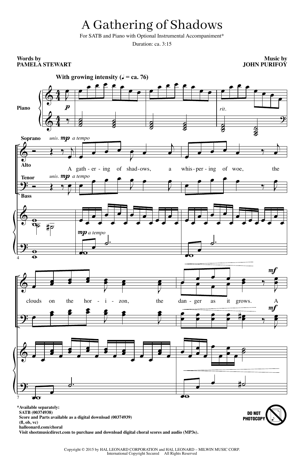Download Pamela Stewart & John Purifoy A Gathering Of Shadows Sheet Music and learn how to play SATB Choir PDF digital score in minutes