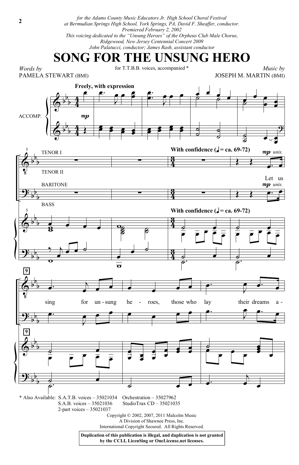 Download Pamela Stewart & Joseph M. Martin Song For The Unsung Hero Sheet Music and learn how to play TTBB Choir PDF digital score in minutes