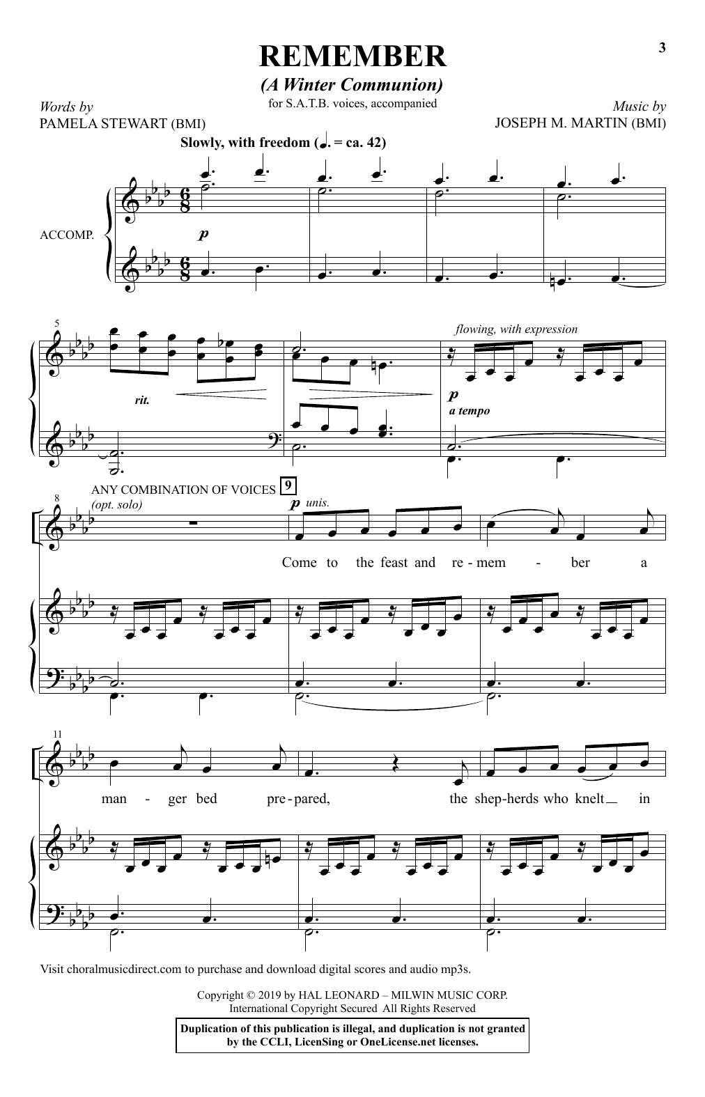 Download Pamela Stewart & Joseph Martin Remember (A Winter Communion) Sheet Music and learn how to play SATB Choir PDF digital score in minutes