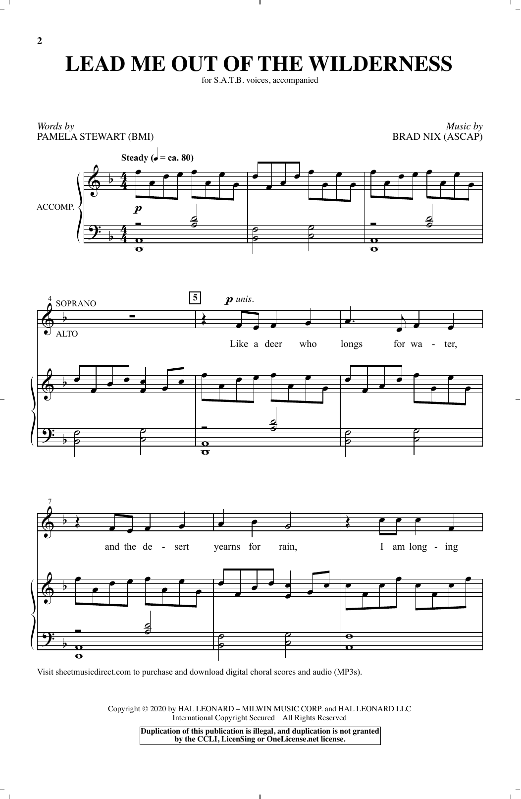 Download Pamela Stewart and Brad Nix Lead Me Out Of The Wilderness Sheet Music and learn how to play SATB Choir PDF digital score in minutes