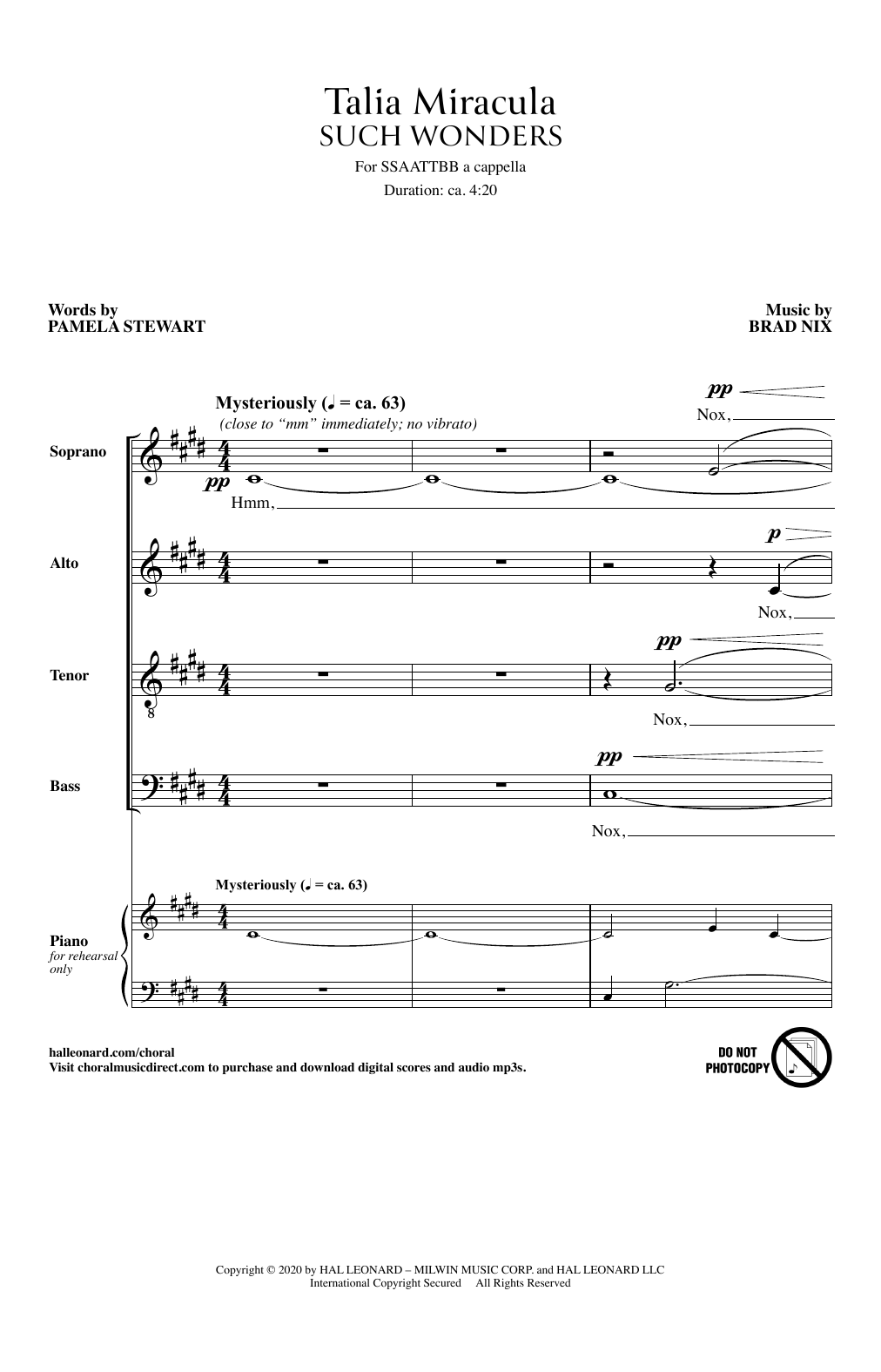 Download Pamela Stewart and Brad Nix Talia Miracula (Such Wonders) Sheet Music and learn how to play SSAATTBB Choir PDF digital score in minutes