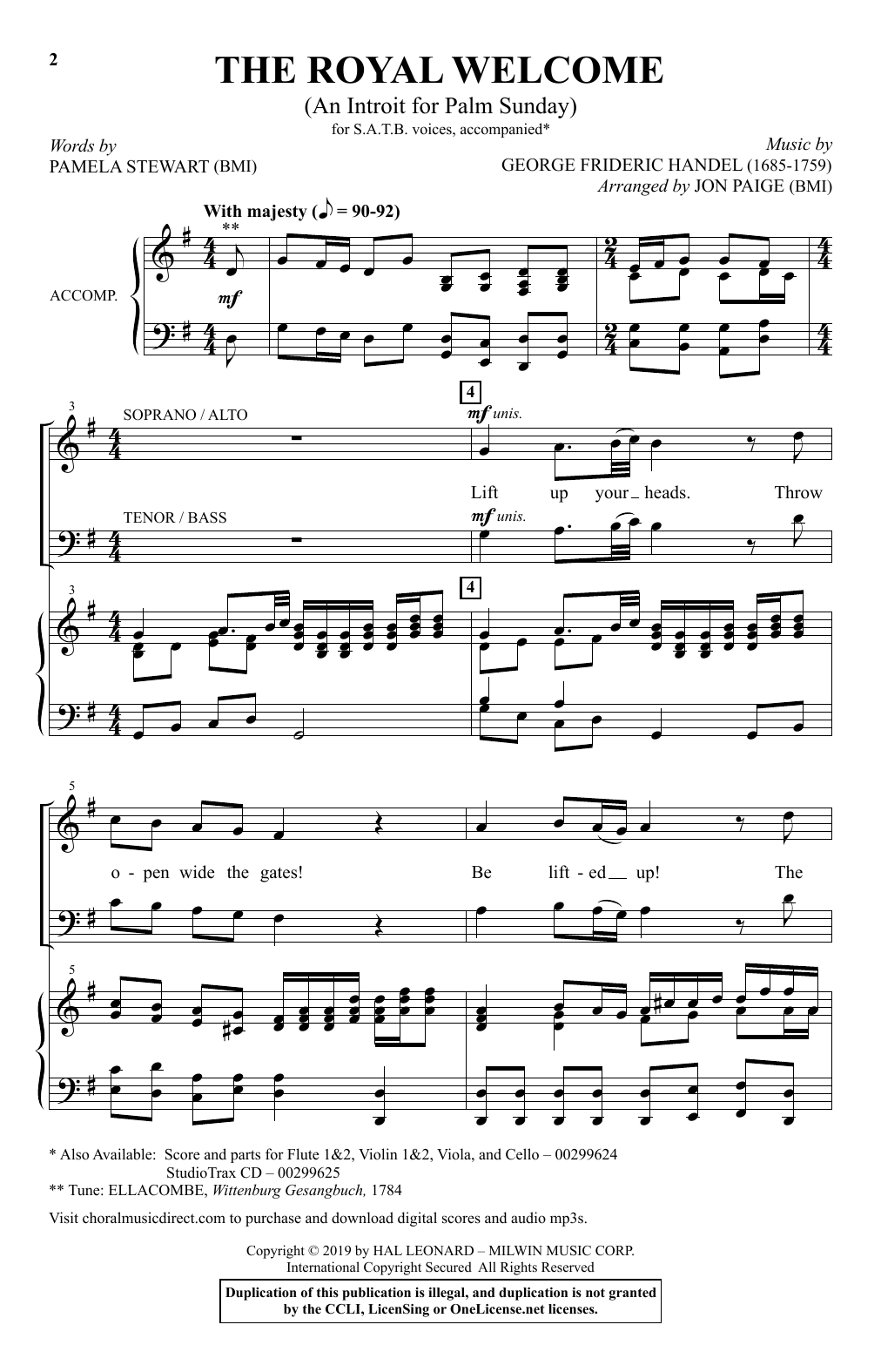 Download Pamela Stewart and George Frideric Handel The Royal Welcome (An Introit For Palm Sunday) (arr. John Paige) Sheet Music and learn how to play SATB Choir PDF digital score in minutes