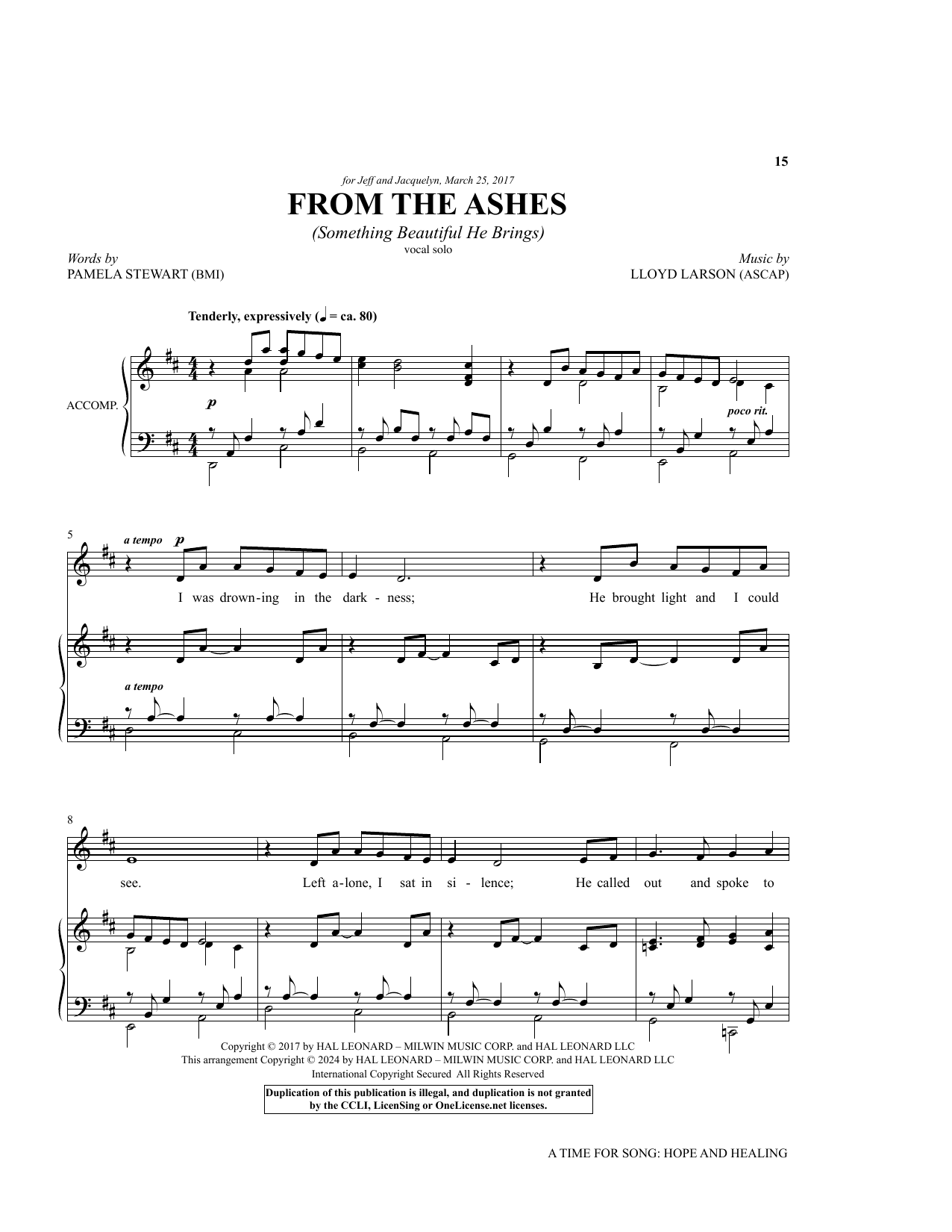 Download Pamela Stewart and Lloyd Larson From The Ashes (Something Beautiful He Brings) Sheet Music and learn how to play Piano & Vocal PDF digital score in minutes