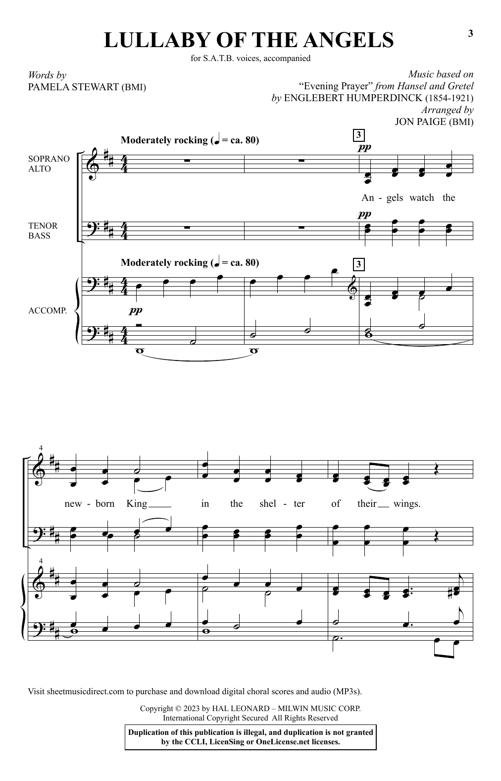 Download Pamela Stewart Lullaby Of The Angels (arr. Jon Paige) Sheet Music and learn how to play SATB Choir PDF digital score in minutes