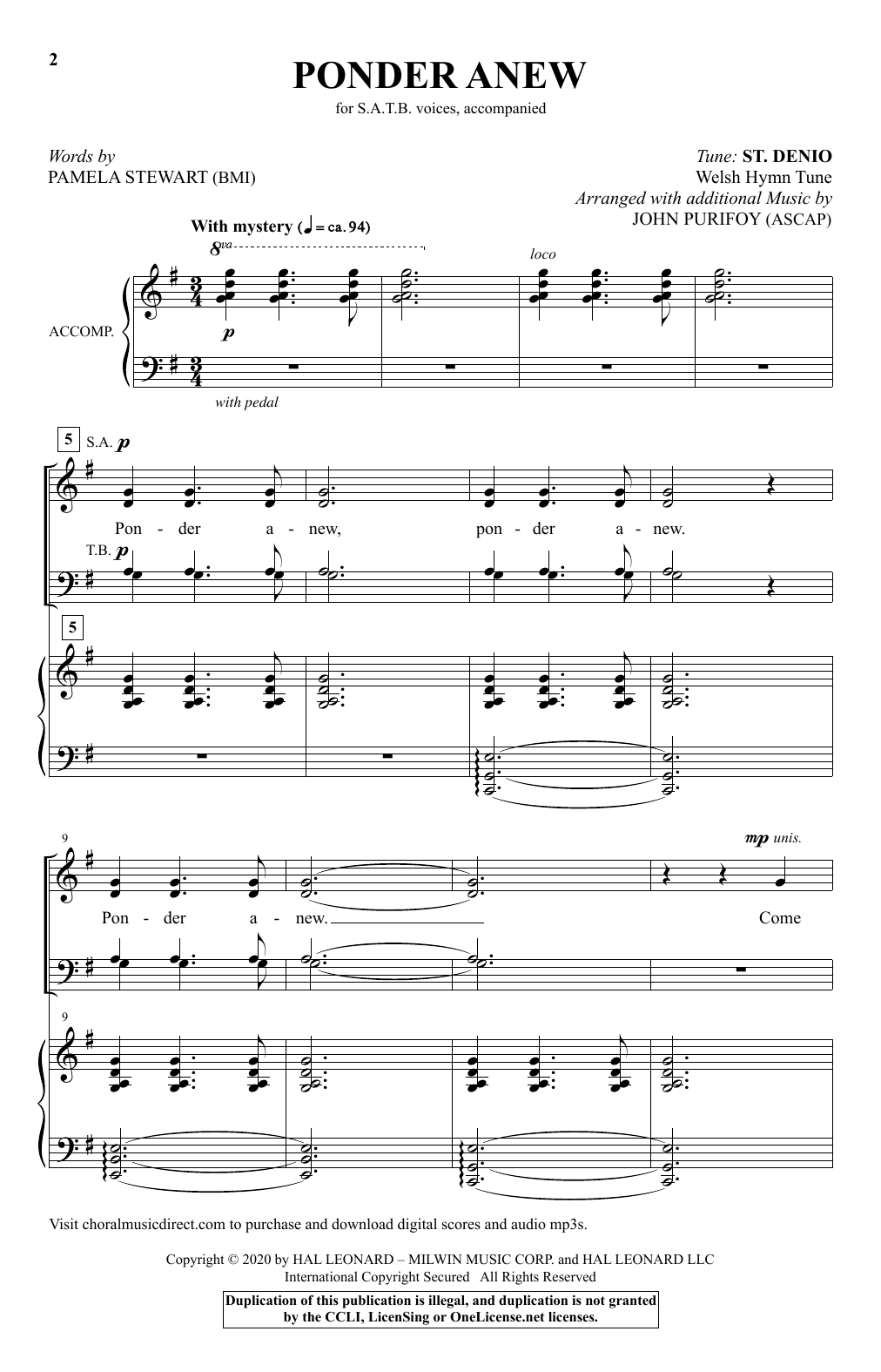 Download Pamela Stewart Ponder Anew (arr. John Purifoy) Sheet Music and learn how to play SATB Choir PDF digital score in minutes