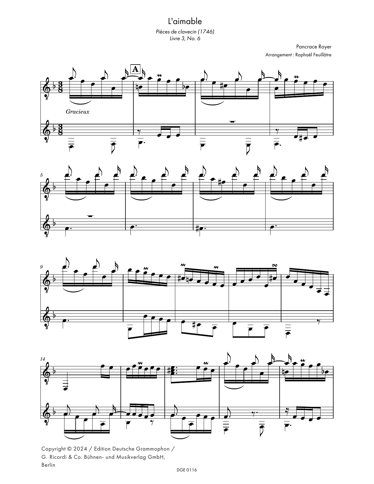 Download Pancrace Royer L'aimable (arr. Raphael Feuillatre) Sheet Music and learn how to play Guitar Ensemble PDF digital score in minutes