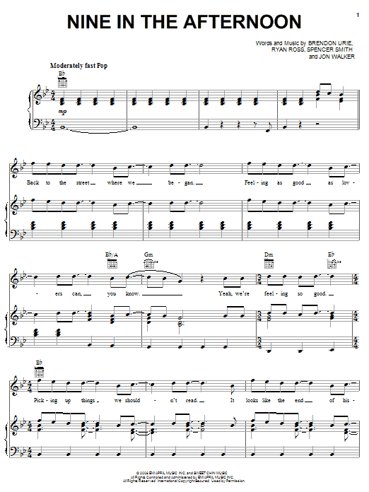 Download Panic At The Disco Nine In The Afternoon Sheet Music and learn how to play Piano, Vocal & Guitar (Right-Hand Melody) PDF digital score in minutes