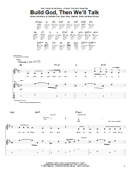 Download Panic! At The Disco Build God, Then We'll Talk Sheet Music and learn how to play Guitar Tab PDF digital score in minutes