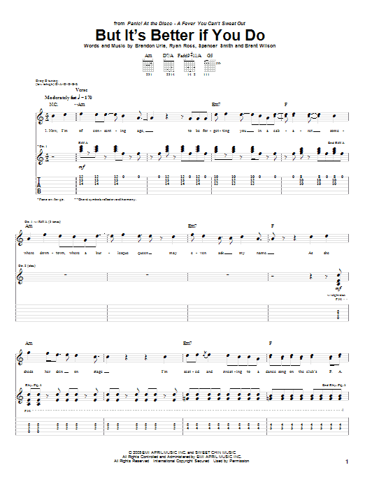 Download Panic! At The Disco But It's Better If You Do Sheet Music and learn how to play Guitar Tab PDF digital score in minutes