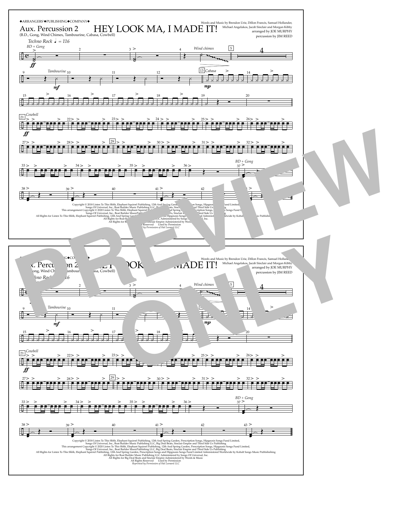 Download Panic! At The Disco Hey Look Ma, I Made It (arr. Joe Murphy) - Aux. Percussion 2 Sheet Music and learn how to play Marching Band PDF digital score in minutes