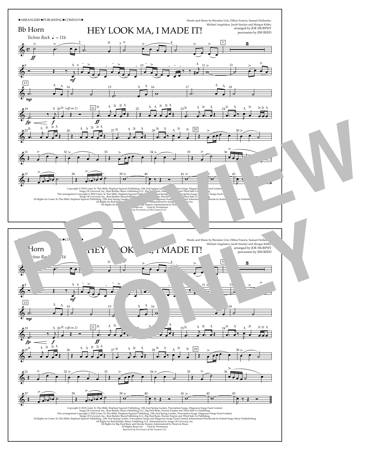 Download Panic! At The Disco Hey Look Ma, I Made It (arr. Joe Murphy) - Bb Horn Sheet Music and learn how to play Marching Band PDF digital score in minutes