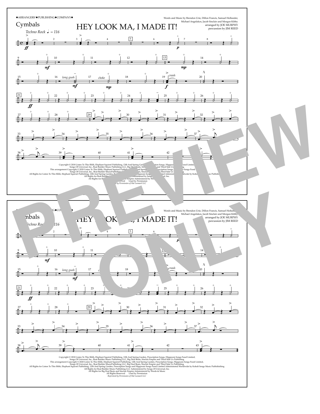 Download Panic! At The Disco Hey Look Ma, I Made It (arr. Joe Murphy) - Cymbals Sheet Music and learn how to play Marching Band PDF digital score in minutes