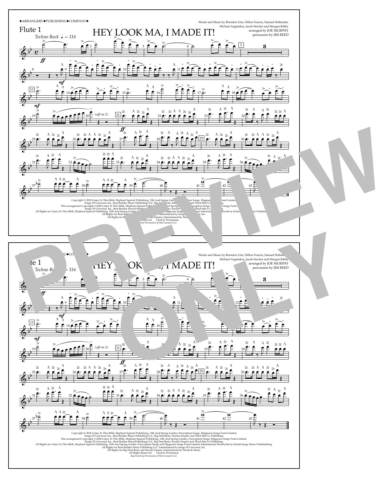 Download Panic! At The Disco Hey Look Ma, I Made It (arr. Joe Murphy) - Flute 1 Sheet Music and learn how to play Marching Band PDF digital score in minutes