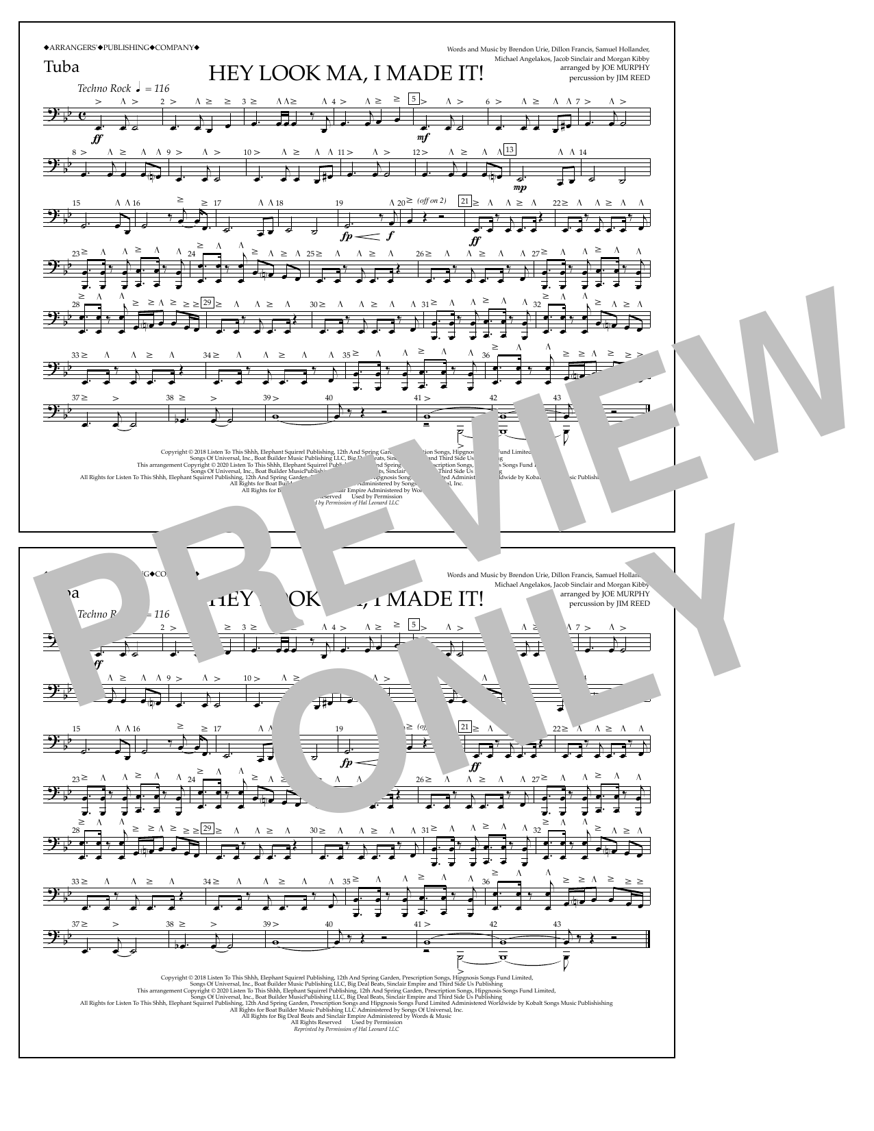 Download Panic! At The Disco Hey Look Ma, I Made It (arr. Joe Murphy) - Tuba Sheet Music and learn how to play Marching Band PDF digital score in minutes